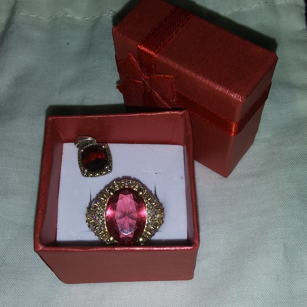 Sterling/925 RING & CHARM Set w/Gems